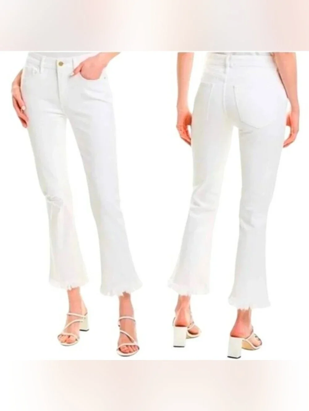 FRAME Le Crop Mini Boot Jeans Denim Stretch Raw Hem WHITE Size 31 - Picture 1 of 7